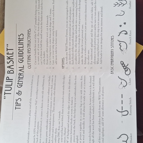 Wild Thymes Pattern Co Original Wool Heirloom Creation "Tulip Basket" 16"×24" - Picture 8 of 8